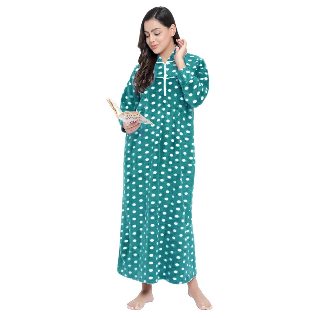 Women Printed Cotton Nightwear Nighty|Womens Night Wear Maxi(WL-Polka -503-Green)-image-29
