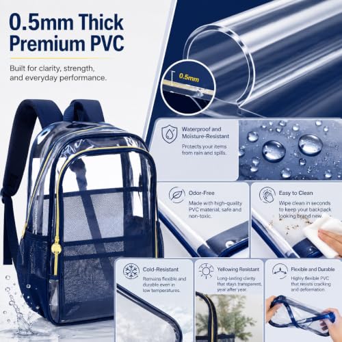 Image of AGSDON Clear Backpack, Heavy Duty Transparent Bookbag, See Through PVC Backpacks for Women Men