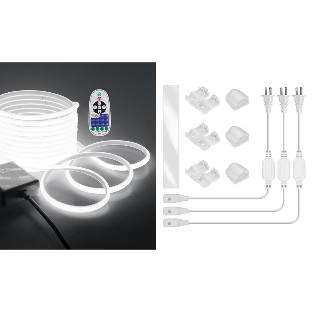 SamsionWhite COB Led Strip Lights 82FT Led Rope Lights Outdoor Waterproof+LED Strip Light Connector Kit Includes 3 Power Cable and Solderless Accessories