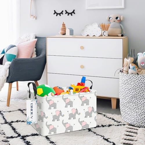 Image of Rectangular Folding Laundry Basket,Waterproof Canvas Basket,Gift Basket,Suitable for Children's Room,Office,Clothes,Toys Storage(Elephant calf)