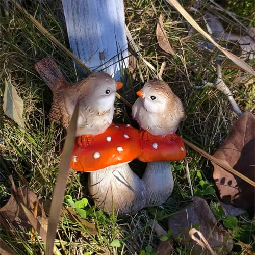 yanwuwa Figurine d ' Oiseaux et de Champignons Miniatures en résine, Ornement de Jardin extérieur pour décoration de Table et de Paysage, Sculpture de Champignon – vue 5
