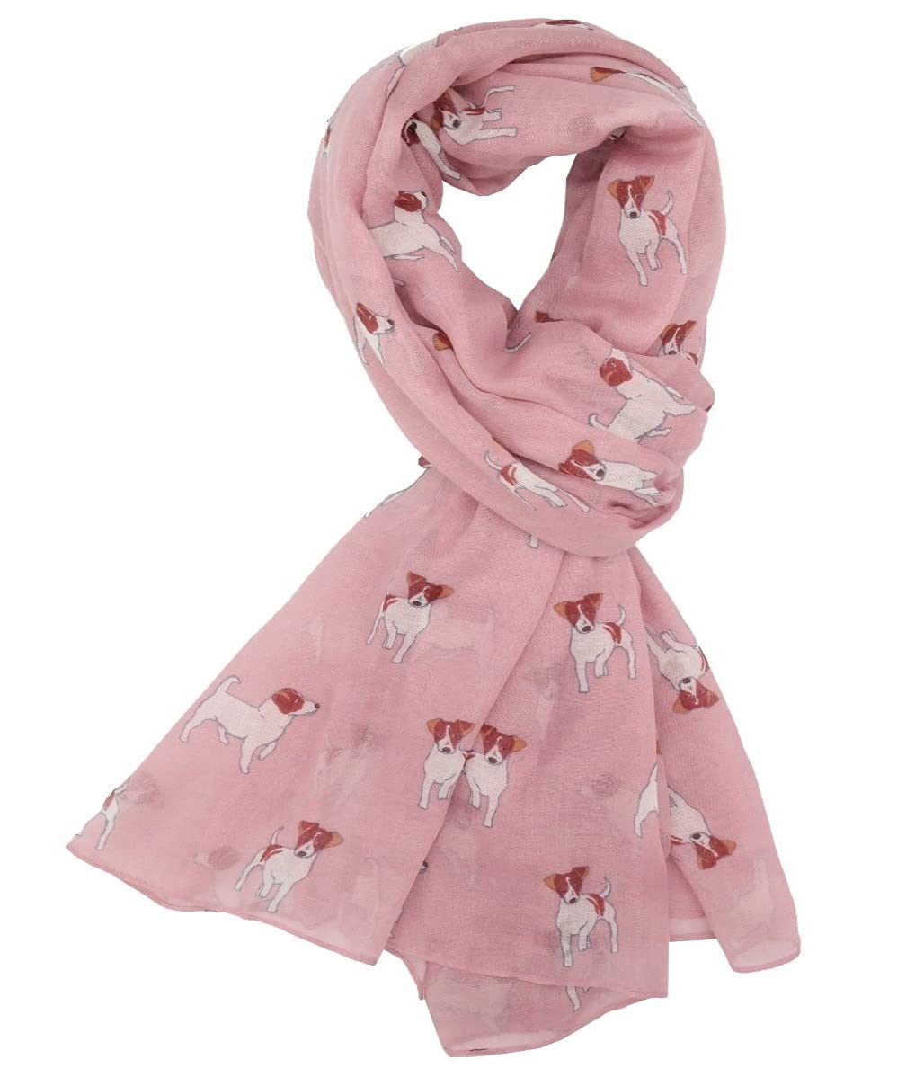 Lilyrosa Women's Pink Lilyrosa® Jack Russell Scarf White Blue Purple Mustard Navy Grey Dog Print Shawl Wrap Scarves (Pink)