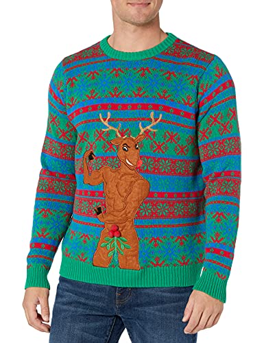 Blizzard Bay Men's Reindeer Junk Pose Sweater, Green, Large