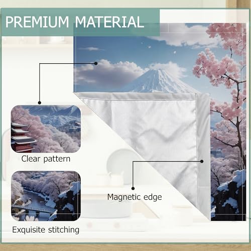 Image of Dishwasher Cover,Fuji Mountain Reusable Dishwasher Magnet Cover,Decorative Pink Cherry Blossom Magnetic Refrigerator Cover Front Panel Cover for Kitchen Decor 23x26 Inch
