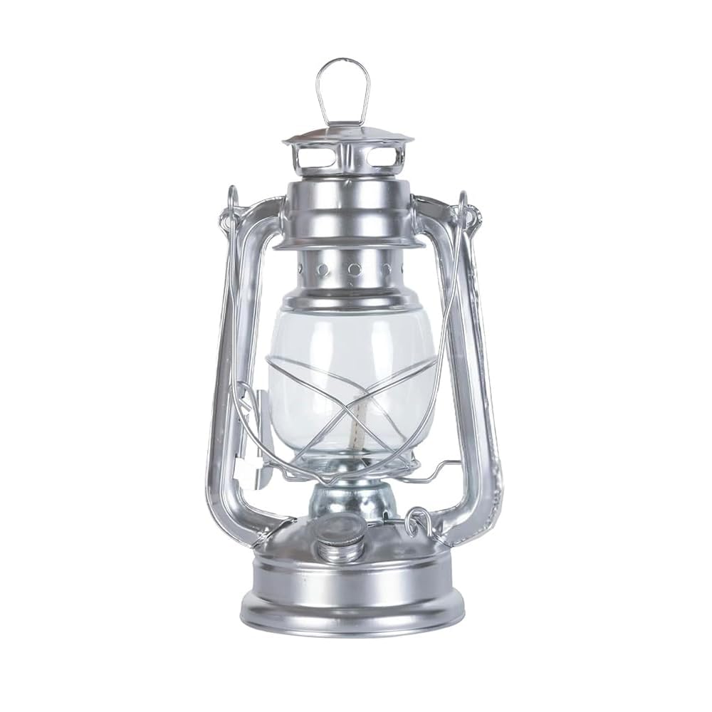 Lampe à pétrole d'extérieur, lanterne tempête rétro, lampe à pétrole, convient pour l'intérieur, la maison, le jardin, le camping, 25 cm (argenté)