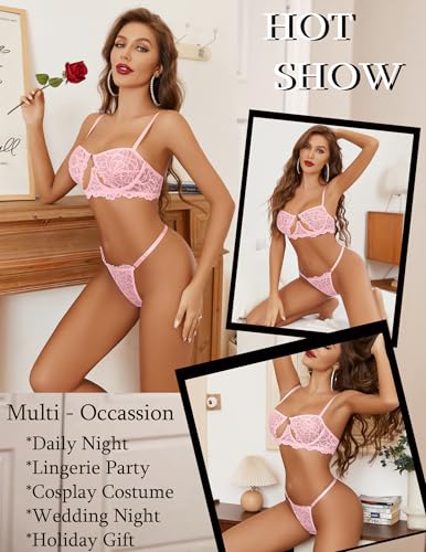 Image of Avidlove Lingerie for Women Sexy Lace Bra and Panty Set Underwire Push Up Lingerie Sets Demi Half Cup