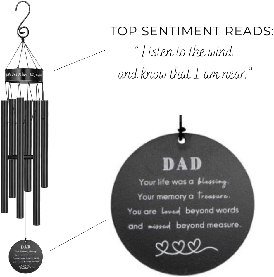 Memorial Wind Chimes for Loss of Loved One Prime, Outdoor Memory Chimes, Mother, Grandma, Grandpa, Father Personalized Bereavement Windchimes, Sympathy Remembrance Chime, Windchime Gift (Dad Memorial)