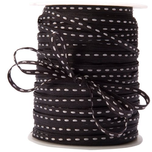 May Arts 3/16-Inch Wide Ribbon, Black with White Stitched Center