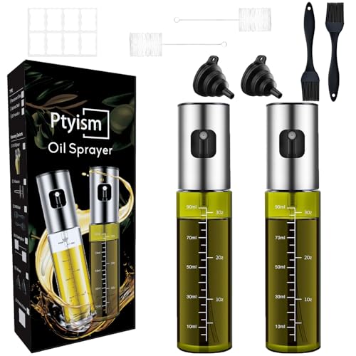 Ptyism 2 Piezas Aceite Spray (Protección UV con Accesorios) Oilprayer, Borrifador aceite丨Rociador aceite, Para freidora de aire Caliente, Ensalada, Parrilla, Gadgets de cocina