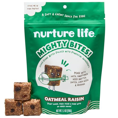 Image of Nurture Life Mighty Bites, Oatmeal Raisin, 1 Pack, Healthy Snacks for Kids & Toddlers Made with Oats, Chia Seeds, Dates, Chocolate Chips, Sunflower Seed Butter Plant Based, High Fiber, Low Sugar Snack