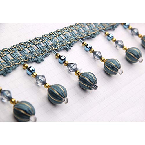 Trycooling 12.5 Yard Braid Beaded Pendant Tassel Hanging Ball Fringe Trim For Curtain Indoor Home Decoration (Grey Blue) #TOP1