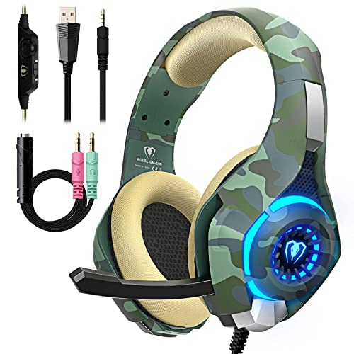 Gaming Headset voor PS4 PS5 PC Xbox One, PS4 Headset met Microfoon 3D Surround Sound Hoofdtelefoon Ruisonderdrukking LED Lichten
