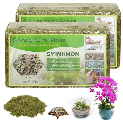 2 x 500 g de musgo sphagnum para plantas, nutrición de turba orgánica, sphagnum comprimido, musgo de fibra larga, para jardinería y terrarios, orquídeas, enraizamiento de esquejes