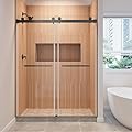 AHNDL Shower Door Frameless Double Sliding Glass Shower Doors 54" W x76 H - 3/8"(10mm) Clear SGCC Tempered Glass Bathroom Door (Black, 54" W x 76" H)
