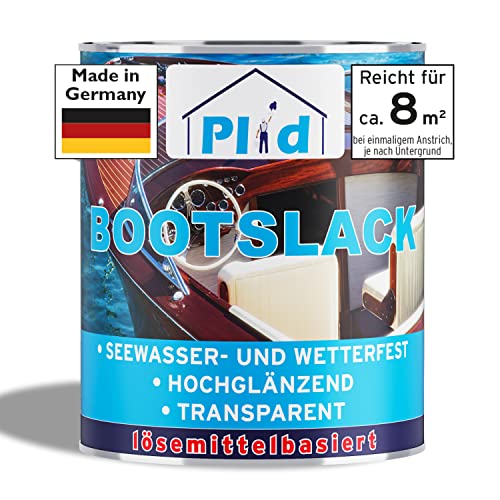 plid® Bootslack Farblos Glänzend für Holz - Klarlack Holz Wasserfest - Küchenarbeitsplatte lackieren - Lack für Parkett, Treppen, Gartenmöbel und Theken - Holzlack Yachtlack - Made in Germany 0,75l