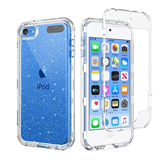 BENTOBEN iPod Touch 7th Generation Case, iPod Touch 6th / 5th Generation Case, Transparent Clear 3 in 1 Heavy Duty Rugged Full Body Shockproof Protective Phone Cover, Silver Glitter Crystal Clear