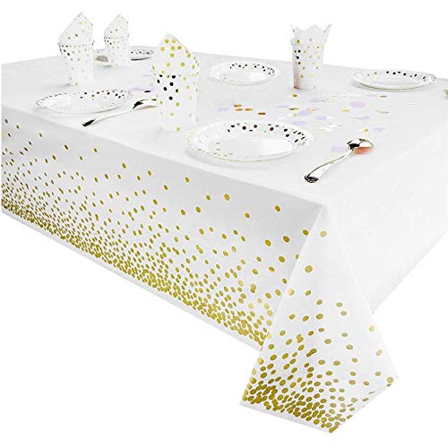 SUNSHINETEK Set van 2 wegwerptafelkleden plastic tafelkleden witgoud dot confetti rechthoekige tafelkleden voor feestjes… - Image 6