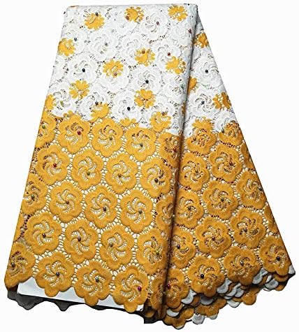 Latest White&Gold Design African Swiss Lace French Mesh Cord Fabric Wedding Dress Sewing 5 Yards