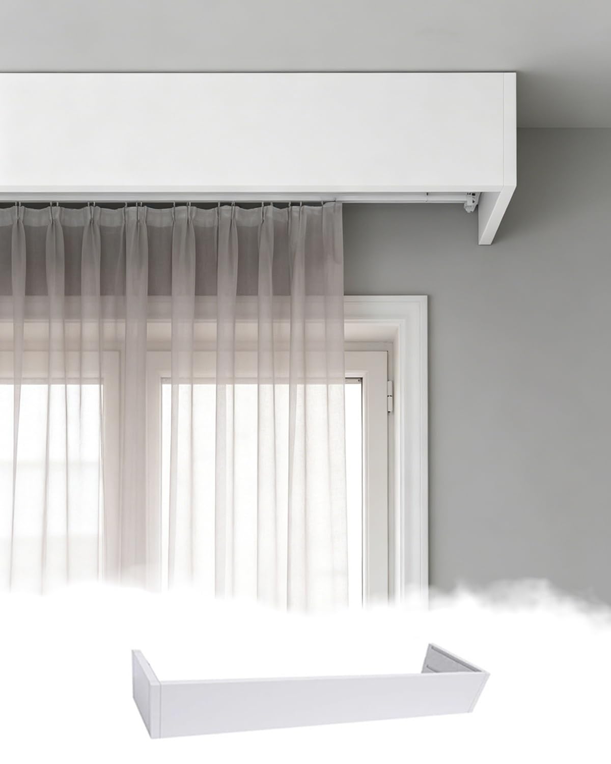 Curtain Track Ceiling Cornice Boards for Windows, Shower Living Room Bedroom Privacy Curtain Pole Cover Top, Blackout Window Pelmet Valance Box Only(390cm/153.5in/12.8ft)