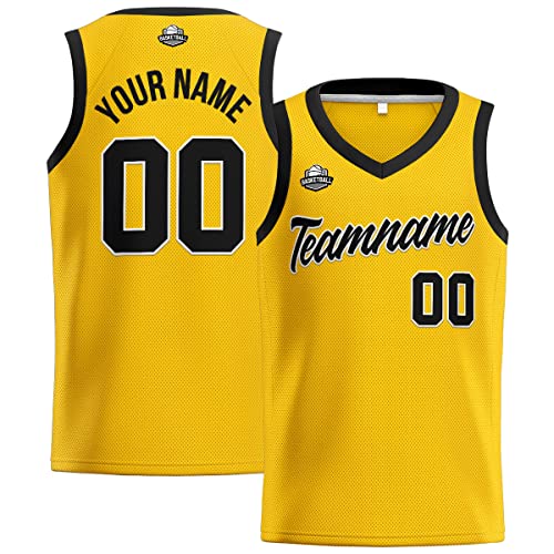 Custom Basketball Jersey for Men Women Youth Stitched Name Number Logo (Yellow-Black)