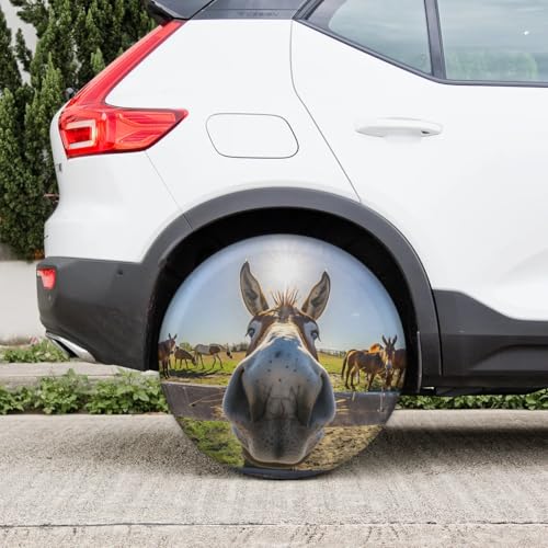 Image of Spare Tire Cover for RV Trailer, Animal Donkey Tire Covers Universal Fit for Travel Trailer Camper Jeep RV SUV Truck Waterproof Wheel Cover (14 inch for Diameter 25 inch - 27 inch)