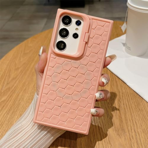 Coque de chargement sans fil magnétique anti-surchauffe pour Samsung S24 Plus rose avec support