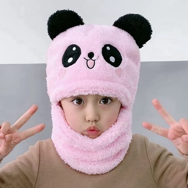 Image of TopiBaaz Cute Panda Cartoon Monkey Cap for Boys and Girls (Pack of 1) | Age - 6 Years to 12 Years |Free Size | Plush Wool | Winter Cap | Neck Scarf
