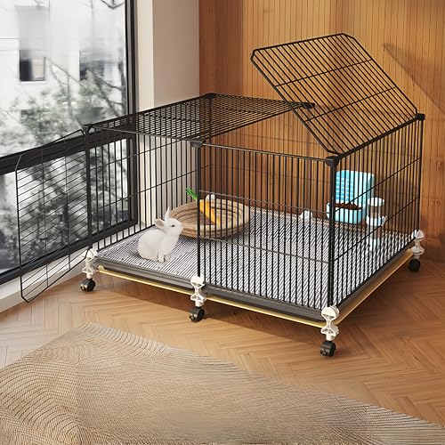 RoBeKaU 家庭観賞用ウサギケージうさぎ ケージ多くのスタイルがウサギ ケージウサギ専用ケージ おしゃれ モルモットでもご利用 プーリー(オプション) サイズはオプション 引き出しタイプ ゴミトレイ 1人でも設置 移動と分解と組み立てが簡単 (黒 中き