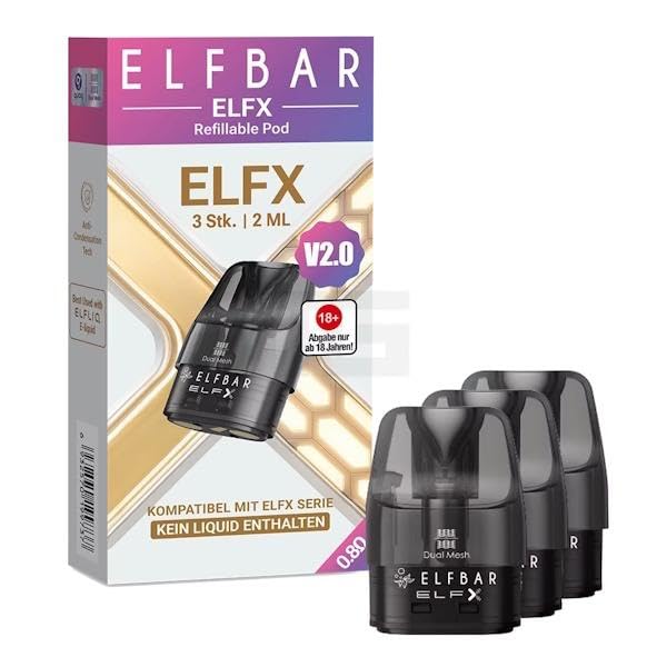 ELFX Refillable Pods V2.0 3 Stück 2 ml 0 8 Ohm kompatible Ersatzpods für ELFX Serie wiederbefüllbar ohne Liquid