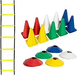 Kit Funcional 10 Pratos + 10 Cones + Escada Agilidade Com 7 Degraus Treino Futebol