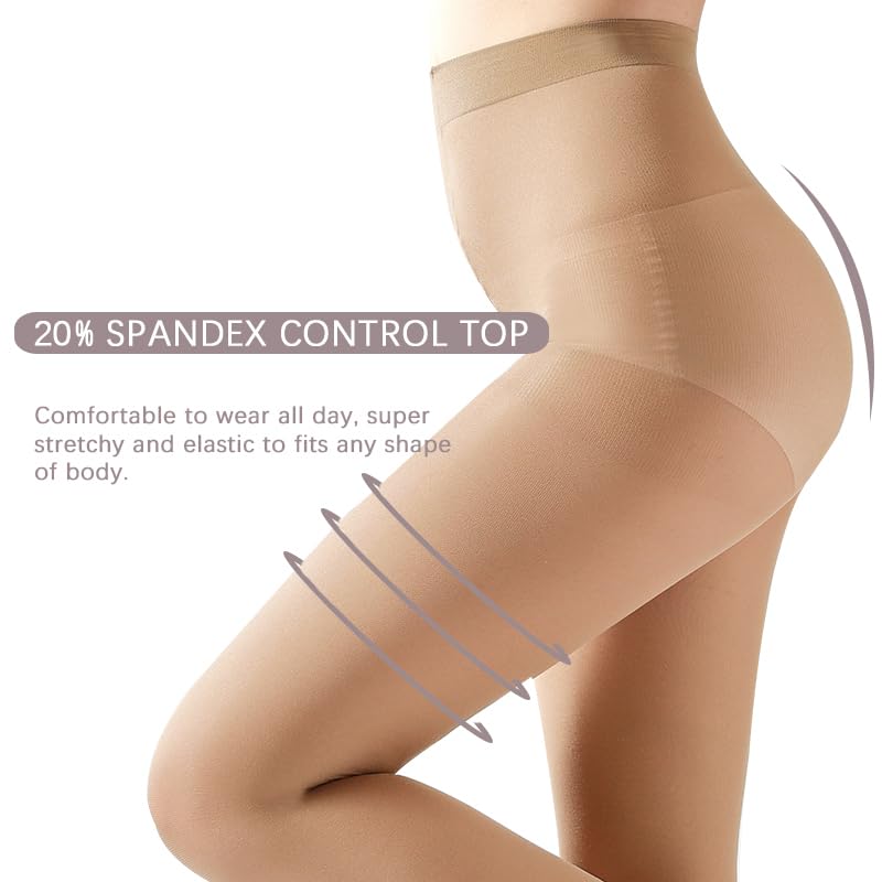 Image of Women's Tights 70D Soft Opaque Control Top High Waist Microfiber Pantyhose with Reinforced Toes