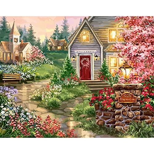 GermYan Pintura al óleo por números, paisaje de la casa, dibujo acrílico, cuadro en lienzo para adultos, arte de pared, decoración del hogar Diy