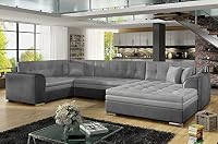 VENESETTI - Canapé panoramique Convertible - Damien Velours - en Tissu Gris Clair Gris foncé de qualité, 7 Pla