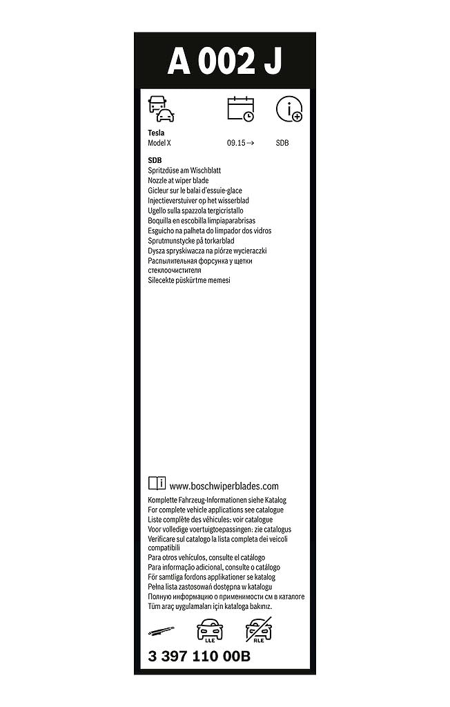 BOSCH Wischblatt A002J 339711000B | Compatible con: TESLA MODEL X