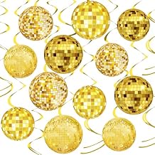 58 Pcs Gold Disco Hanging Swirls, 70s Disco Gold Ball Party Decorations Disco Ball Hanging Swirls Party Hanging Ceiling Decor for Disco Fever Party Birthday Party Wedding Favors Supplies