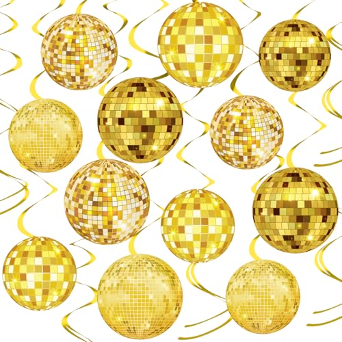 Image of 58 Pcs Gold Disco Hanging Swirls, 70s Disco Gold Ball Party Decorations Disco Ball Hanging Swirls Party Hanging Ceiling Decor for Disco Fever Party Birthday Party Wedding Favors Supplies