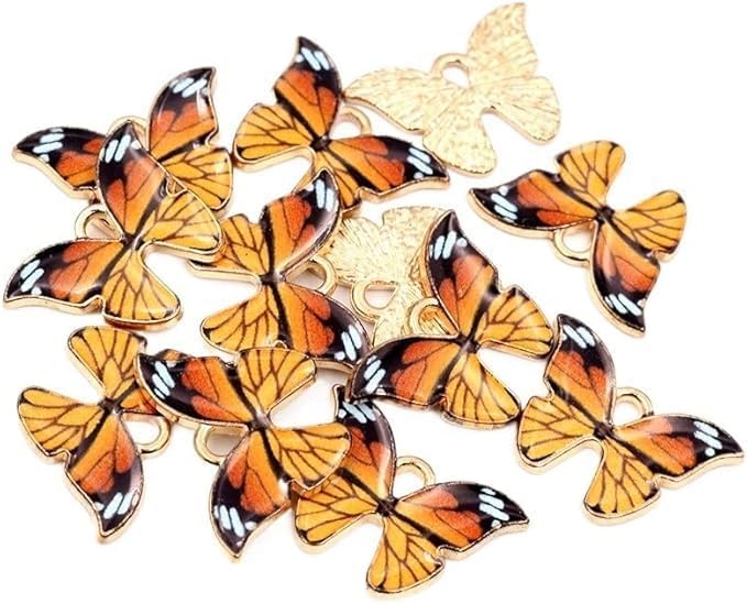 10Pcs Orange Colorful Butterfly Charms Pendant Enamel Metal Small Charms Necklace Bracelet For DIY Jewelry Making Accessories Beading and Making Beading and Jewelry 21x15mm