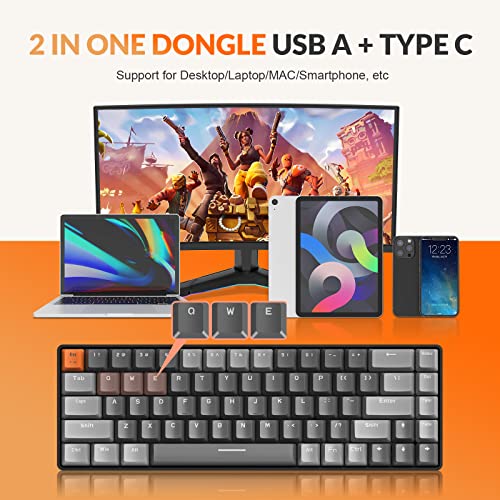 Image of MAGIC-REFINER RK68 60% Wireless Mechanical Keyboard, Bluetooth 5.0 /2.4GHz with 2 in 1 Dual Mode Receiver, Ergonomic Compact Gaming Keyboard 68 Keys Blue Switch for Mac Windows PC