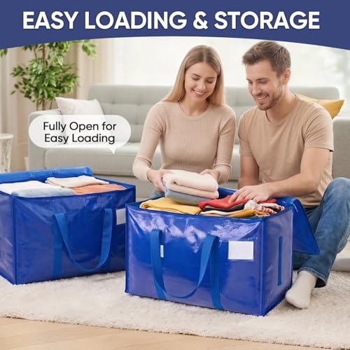 Image of TICONN 16 Pack Extra Large Moving Bags Heavy Duty with Zippers & Carrying Handles, Durable Storage Bags Moving Boxes for Closet Organizers and Storage (16 Pack, Navy)