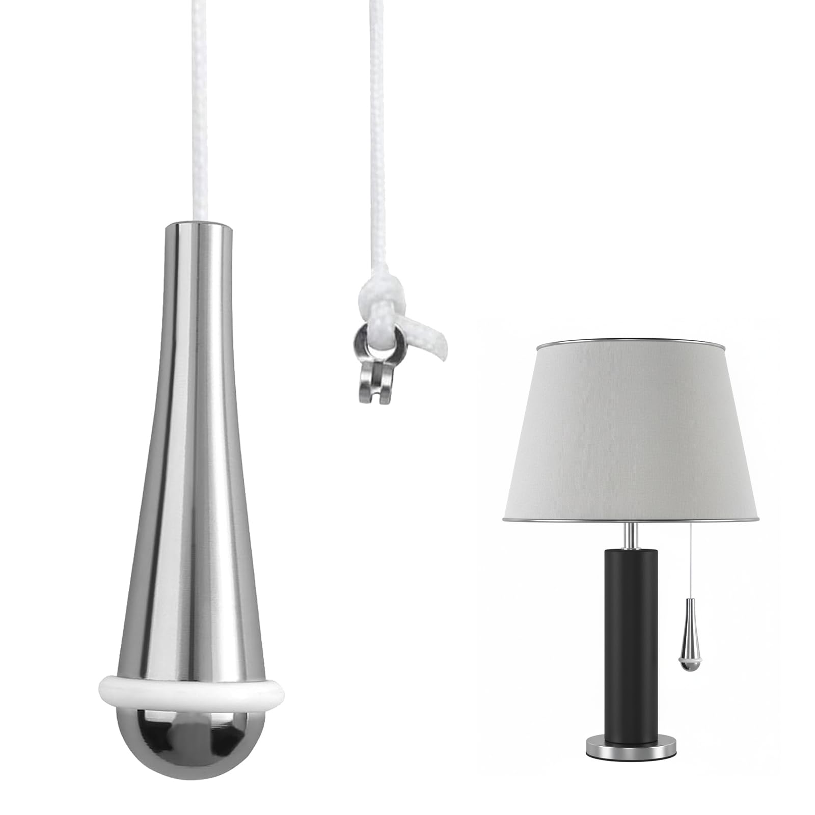 Shenlee 1 Pcs Bathroom Pull Cord Handle Teardrop Chrome Pull String Switch, Pull Cord Handle Chrome Teardrop Pendant Weight Connector with 150cm Extension Replacement for Bathroom Toilet Light Switch