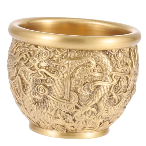 UKCOCO Cuenco de Pequeño de Latón Dorado Chino Decoración Vintage para Oficina y Hogar Adorno de Mesa Resistente y Compacto