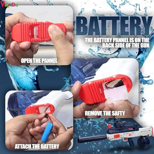 Image of VikriDA Electric Water Gun with Free Extra Rechargeable Battery 434CC Tank Automatic Water Blaster with Long Shooting Range Beach, Pool & Outdoor Summer Toy for Kids & Adults