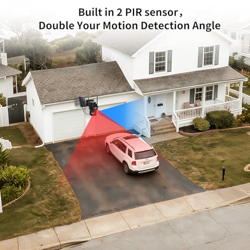 LETSCEE Security Cameras Wirelss Outdoor Solar Powered for Home Security, 360 View Outside Camera,Motion Detection,10x Hybrid Zoom PAN Tile,i IP-65 Weather Proof (3 Lens Hybrid Zoom) - Thumbnail 4