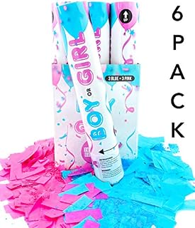 6 Piece TUR Party Supplies Authentic Gender Reveal Confetti Popper (12 Inch) in