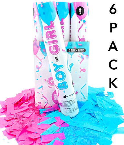 6 Piece TUR Party Supplies Authentic Gender Reveal Confetti Popper (12 Inch) in