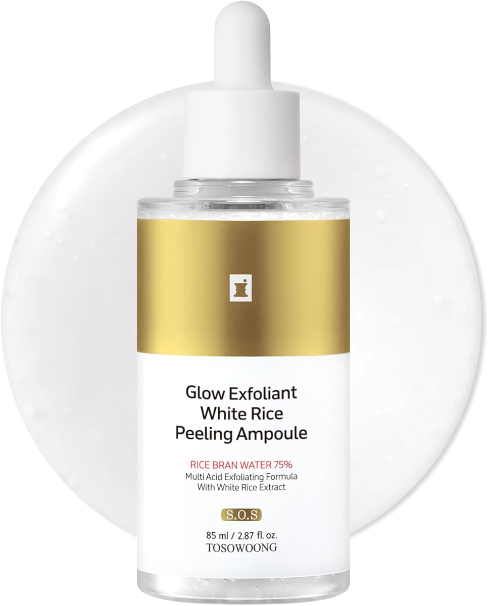 TOSOWOONG White Rice Peeling Ampoule, 75% Rice Exfoliant, Daily Use Cosmetic Scrub with Rice Extract, Kojic Acid, Niacinamide, Korean Skincare, 85 ml / 2.87 fl. oz.