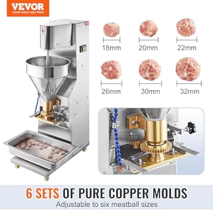 VEVOR Kommerzielle Fleischbällchenformer, Fleischbällchenmaschine 280 Stück/min, elektrisches Werkzeug zur Herstellung von Fischbällchen, Rindfleisch, Schweinefleisch, Fleischbällchen, 1100 W – Bild 3