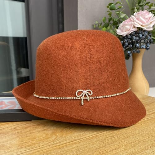 JSEIAJB Wool Tweed Rolled Fisherman Hat Children Fall and Winter Retro Basin Hat Bowler Hat(E)