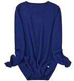 ZHILI Sueter Manga Larga Cuello Redondo para Mujer - 100% Cashmere L Oscuro Azul
