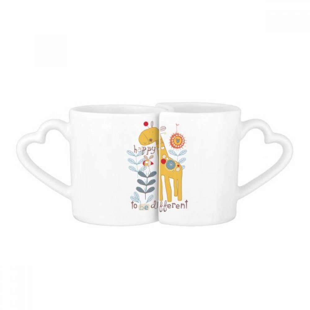 Tasse girafe jaune en céramique blanche avec poignée colorée pour couples